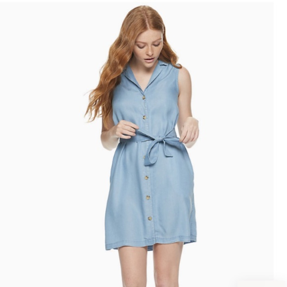 Chambray Denim Shirt Dress with POCKETS